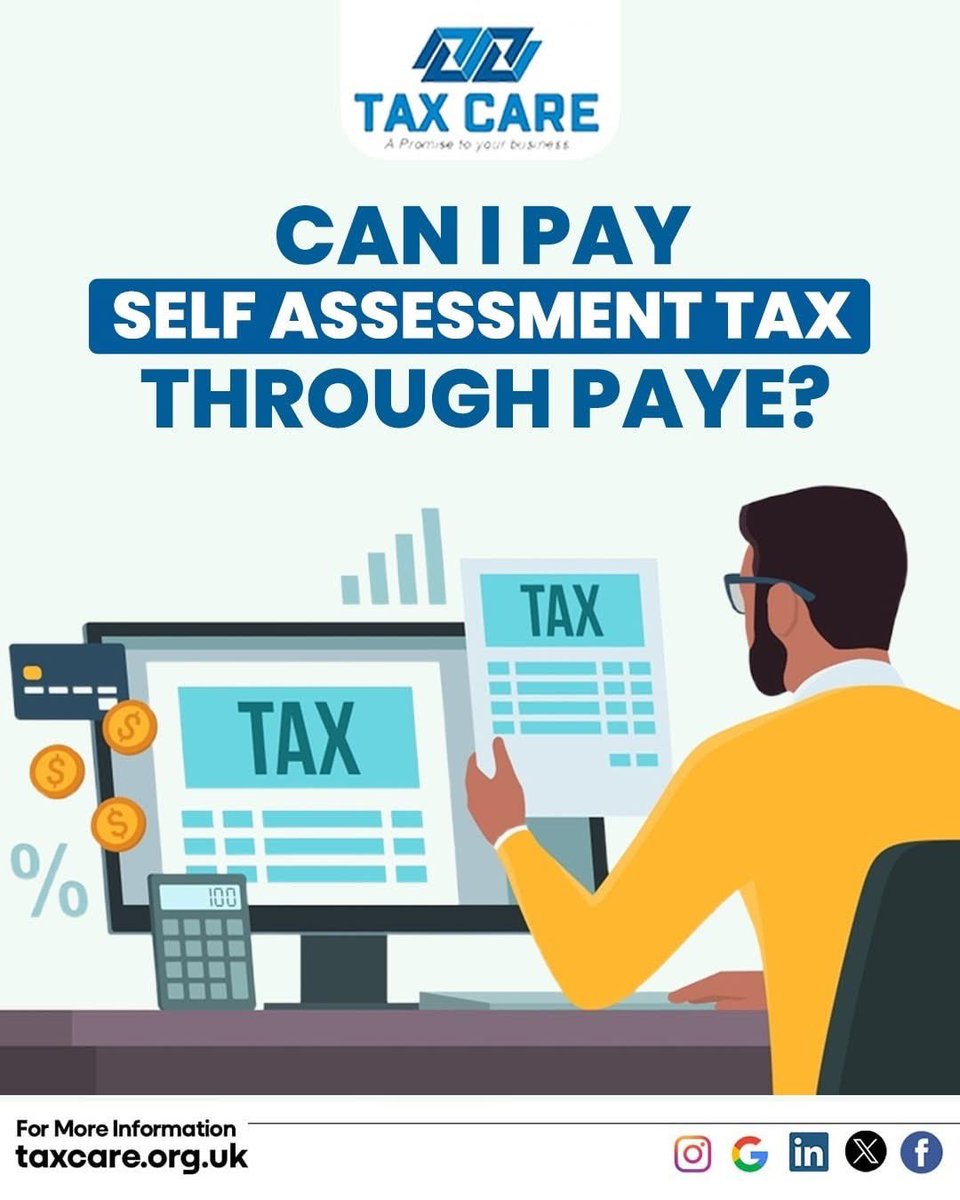 Thinking of paying your Self Assessment tax through PAYE? Spread the cost with ease but stay informed.
Check your eligibility, submit on time, and review your tax code to avoid surprises.
Smart planning today means stress-free finances tomorrow. 

🌐 taxcare.org.uk/can-i-pay-self…