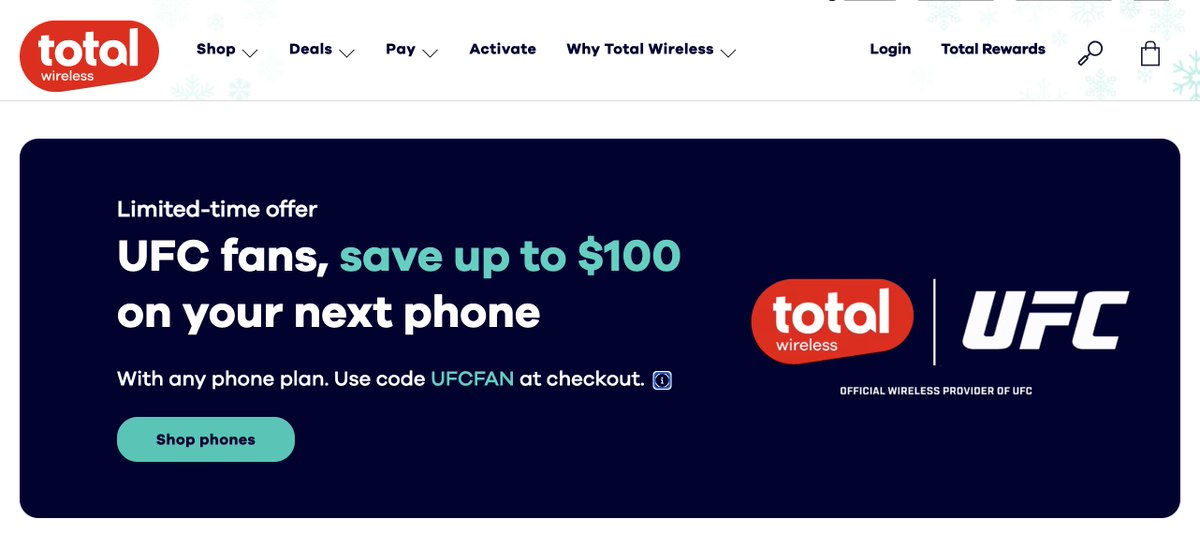 You can now get an ADDITIONAL $100 off ANY phone at Total Wireless with the promo code "UFCFAN"!

Check it out here: totalwireless.sjv.io/c/2466769/3394… (Affiliate)