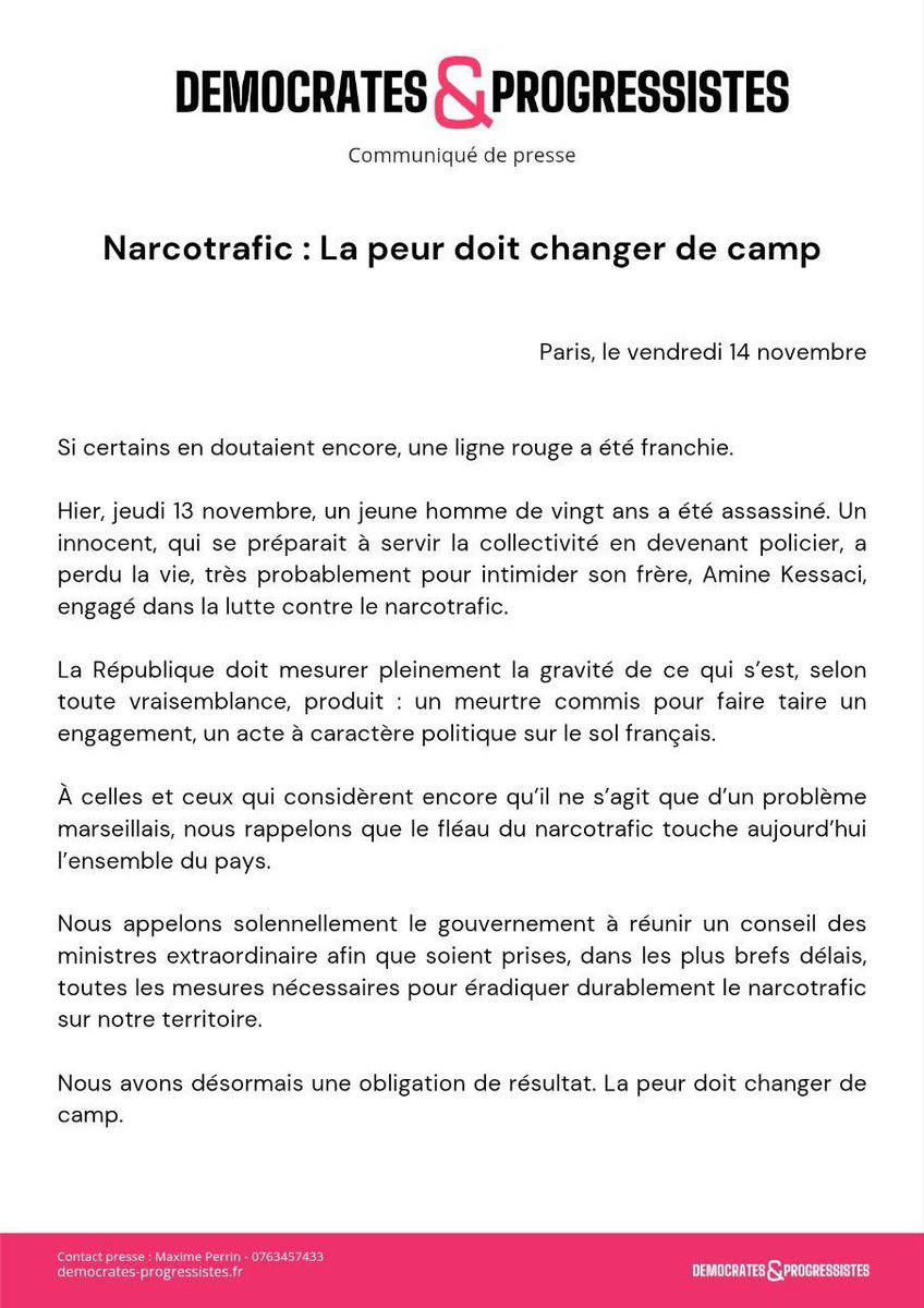 DP_LeParti's tweet image. #Narcotrafic : la peur doit changer de camp

Face au drame qui a endeuillé #Marseille, l’urgence d’agir et de structurer une réponse nationale contre le narcotrafic constitue une priorité absolue de l’action publique.
