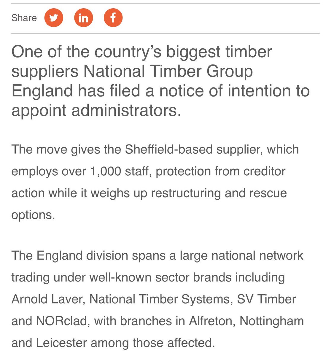 When an Industry Supplier of such standing falls into Administration - it’s getting beyond tough - more trouble to come 
👀👎