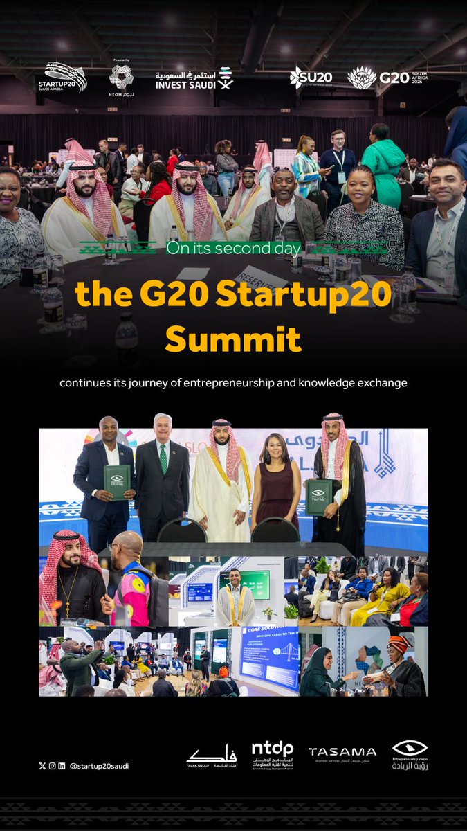 evision_sa's tweet photo. The G20 #Startup20 Summit continues in Johannesburg, South Africa, where the Saudi delegation conducted multiple workshops, signed several agreements, and held meetings with representatives from the participating countries. #SU20 https://t.co/sTzYdgsVVo