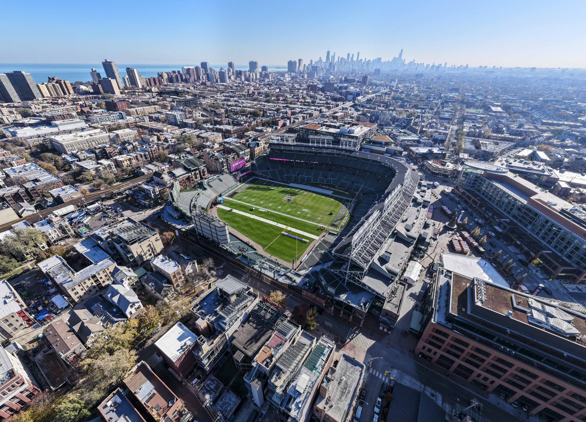 JoshSukoff's tweet photo. Wrigley Field is prepared to host the Northwestern Wildcats and Michigan Wolverines football game. Big Noon Kickoff tomorrow — game starts at 11 CST! https://t.co/CEdwb2cWwF