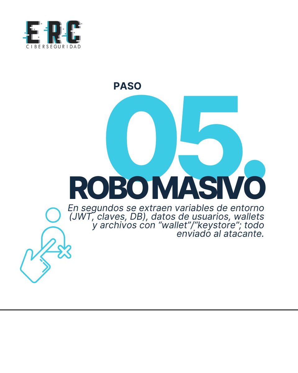 ERCColombia's tweet image. 🔐 ¿Qué hacer?
• Ejecuta cualquier prueba en un entorno aislado (VM, sandbox o contenedor).
• Cero credenciales reales: usa datos dummy siempre.
• Revisa dependencias, librerías y scripts antes de darles “run”.

#Ciberseguridad #TechHiring #DevSec #SeguridadDigital