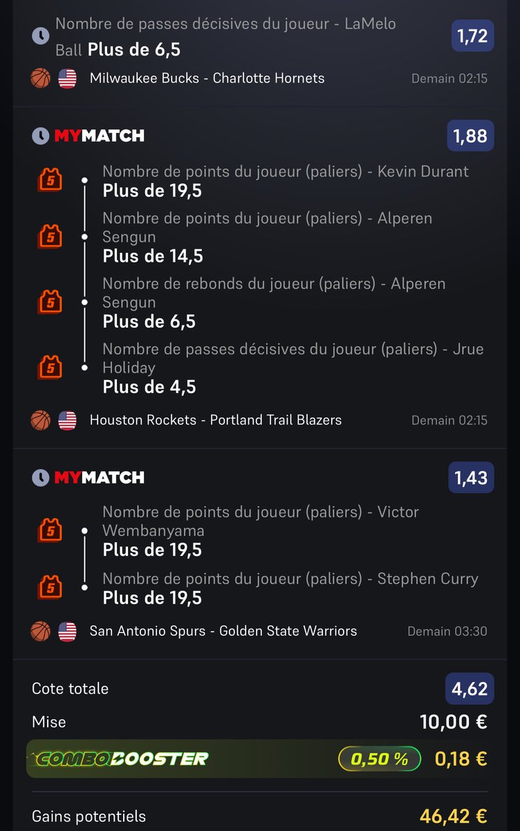 FastBreakTips's tweet image. Petit combo #NBA histoire de 
Pour suivre, Max 0.5u