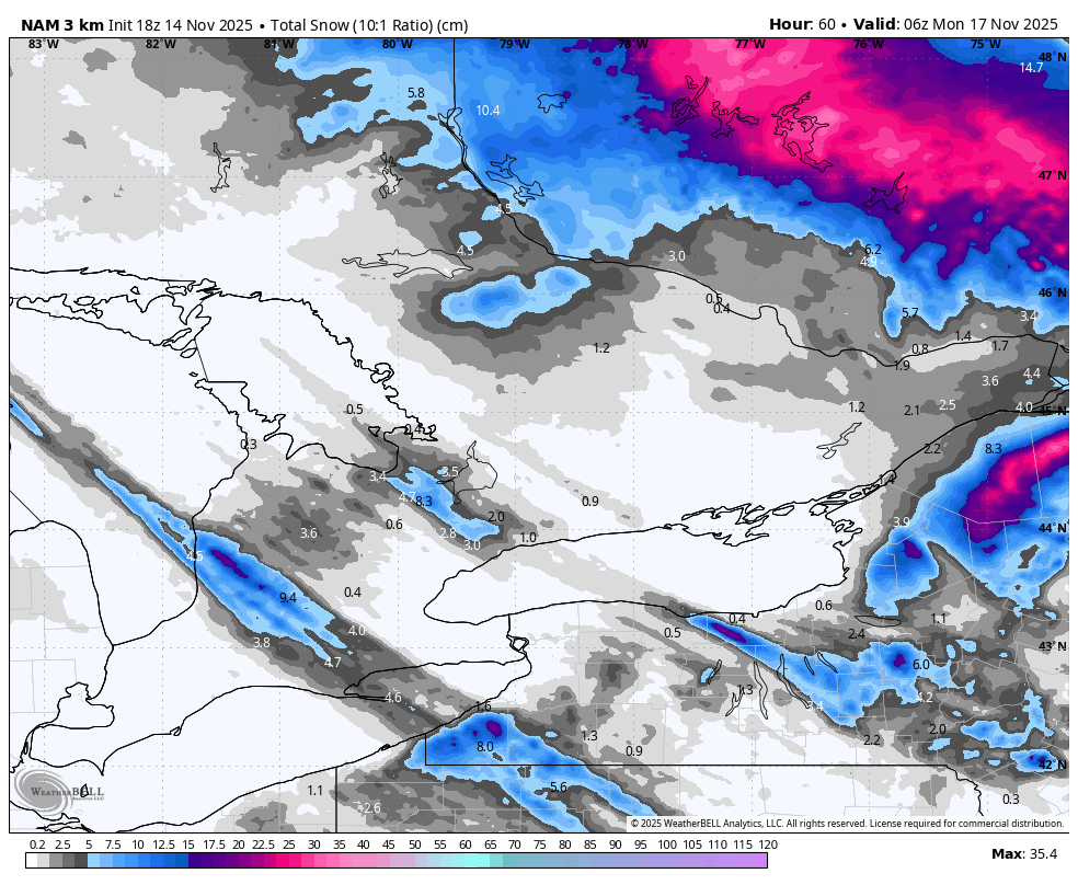 WxOntario1's tweet photo. Things could get interesting east of Lake #Huron on Sunday...
Potent Lake Effect streamers are expected through the day with a L2L (Lake 2 Lake) connection forming (Lk Huron to Lk #Erie)
With winds gusting 60-70+km/hr at times, visibility/ road conditions may become greatly impacted
Temps drop through the day, leading to drifting and icy roads for the PM
Will monitor and update!
#OnWX #ONStrom