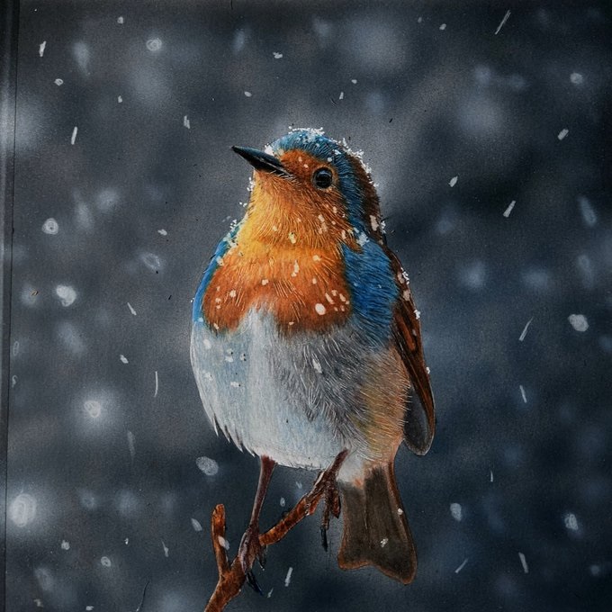 sonnakanjidesu's tweet photo. 色鉛筆で描いた雪降った時の鳥さん
#鳥かわいいね https://t.co/Gr9uOUR8rz