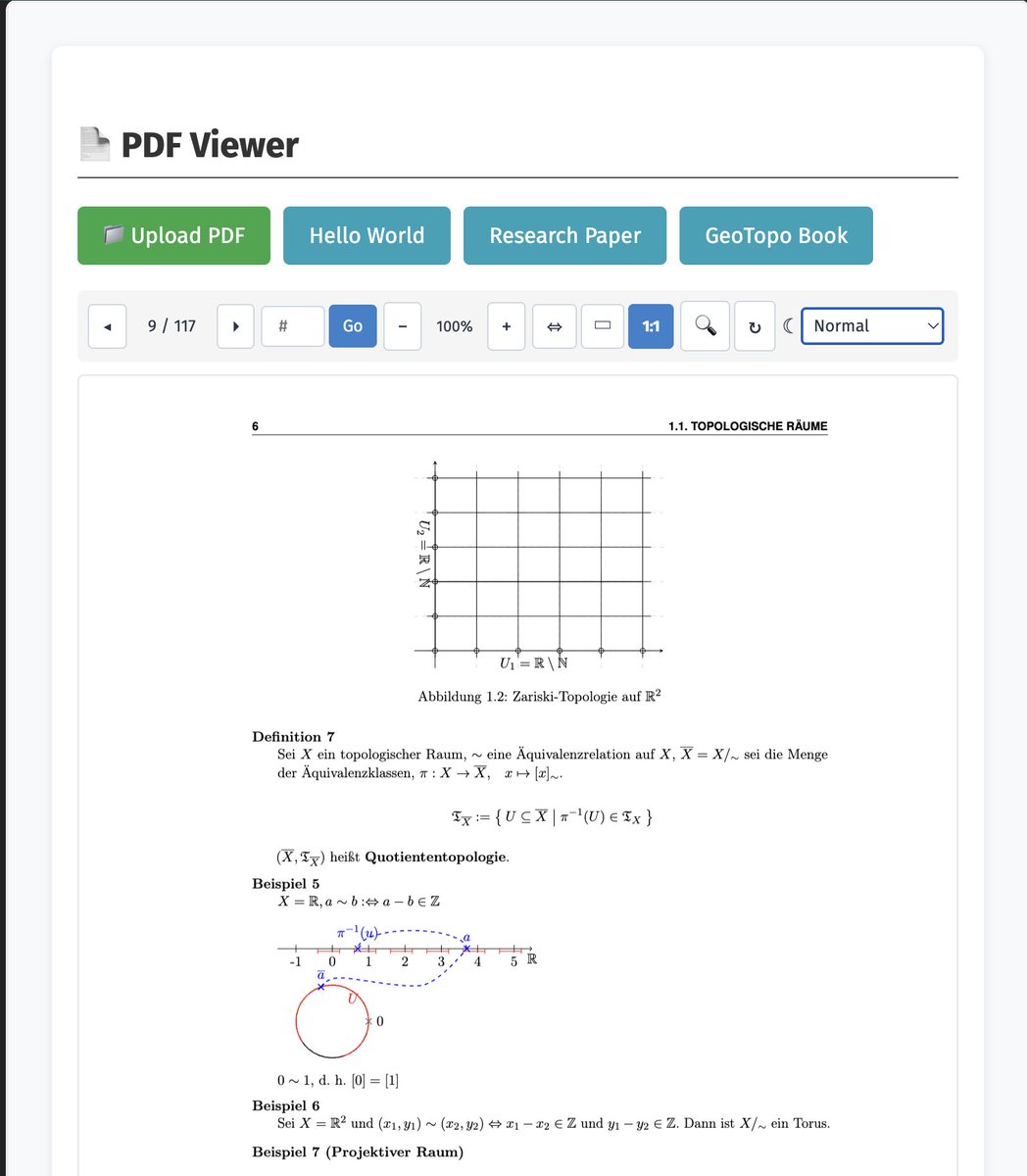 agilecreativity's tweet image. 📄 PDF Viewer with ClojureScript &amp;amp; Scittle Full search, zoom, rotation &amp;amp; dark mode for night reading Zero build, pure browser magic 🌙 tiny.cc/pt2v001
#Clojure #ClojureScript #Scittle #PDFViewer #DarkMode #BrowserAPIs #PDFjs