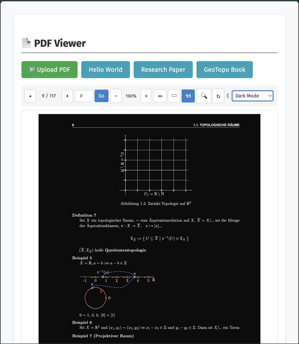 agilecreativity's tweet image. 📄 PDF Viewer with ClojureScript &amp;amp; Scittle Full search, zoom, rotation &amp;amp; dark mode for night reading Zero build, pure browser magic 🌙 tiny.cc/pt2v001
#Clojure #ClojureScript #Scittle #PDFViewer #DarkMode #BrowserAPIs #PDFjs