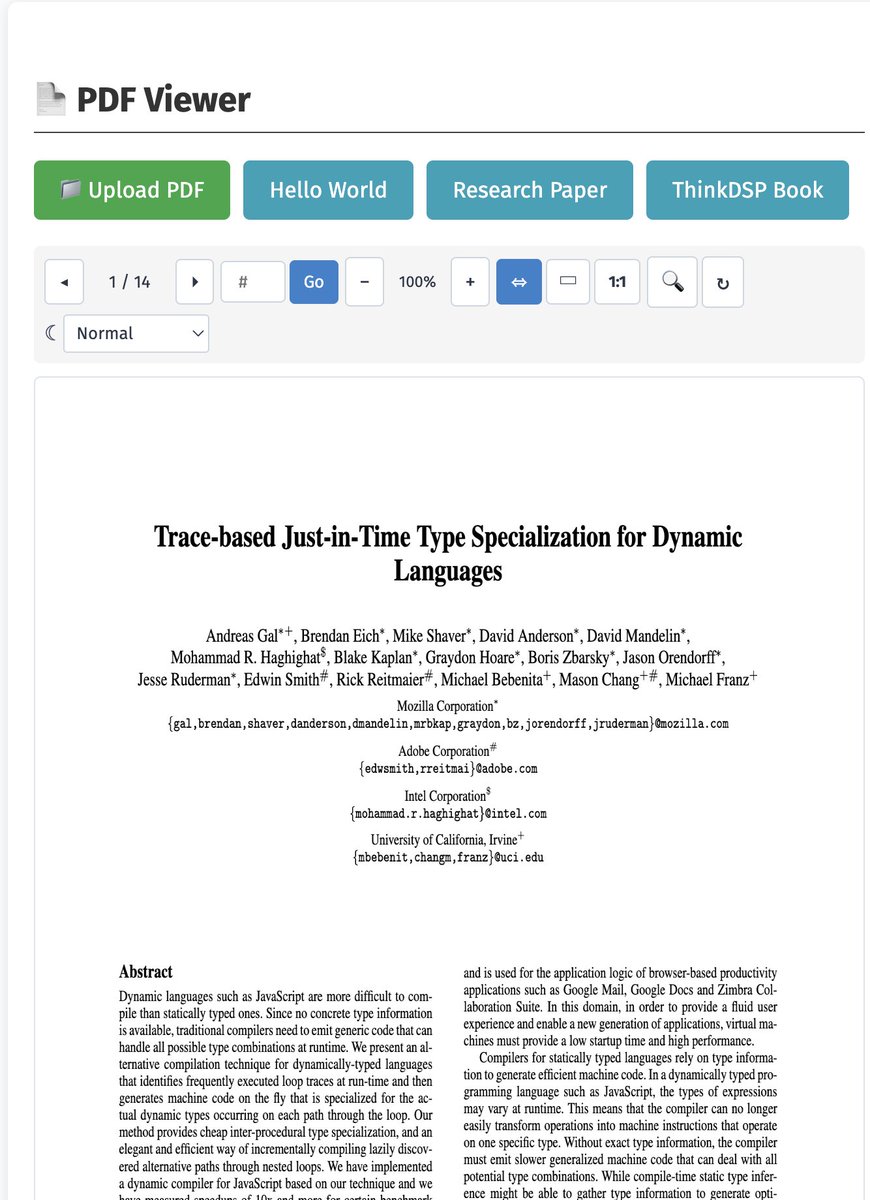 agilecreativity's tweet image. 📄 PDF Viewer with ClojureScript &amp;amp; Scittle Full search, zoom, rotation &amp;amp; dark mode for night reading Zero build, pure browser magic 🌙 tiny.cc/pt2v001
#Clojure #ClojureScript #Scittle #PDFViewer #DarkMode #BrowserAPIs #PDFjs