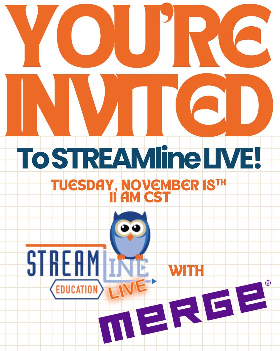 STEMfinity's tweet image. 🚨 Join us for STREAMline LIVE!
📅 Nov 18 | 🕚 11 AM CST
🎙️ Guest: Isabella Gipson, VP @mergeedu
Register once for all shows 👉 bit.ly/48llqQz
#STREAMlineLIVE #STEMfinity #MergeEDU #ARinEducation