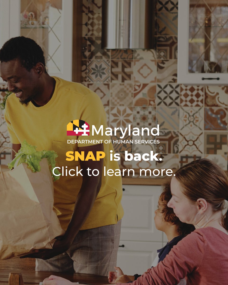 MDHumanServices's tweet image. SNAP is back!  Maryland will issue 100% of federal SNAP benefits beginning November 18.

Learn more: news.dhs.maryland.gov/reports/that/m….

#SNAP #Update