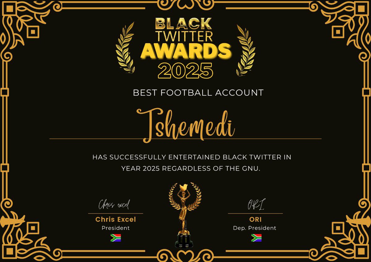 RealTshemedi's tweet image. I am really happy to receive this award. This wasn&apos;t an easy win as I was nominated alongside top football accounts. This award is for Footy twitter. We are all winners. ❤️

#BlackTwitterAwards2025