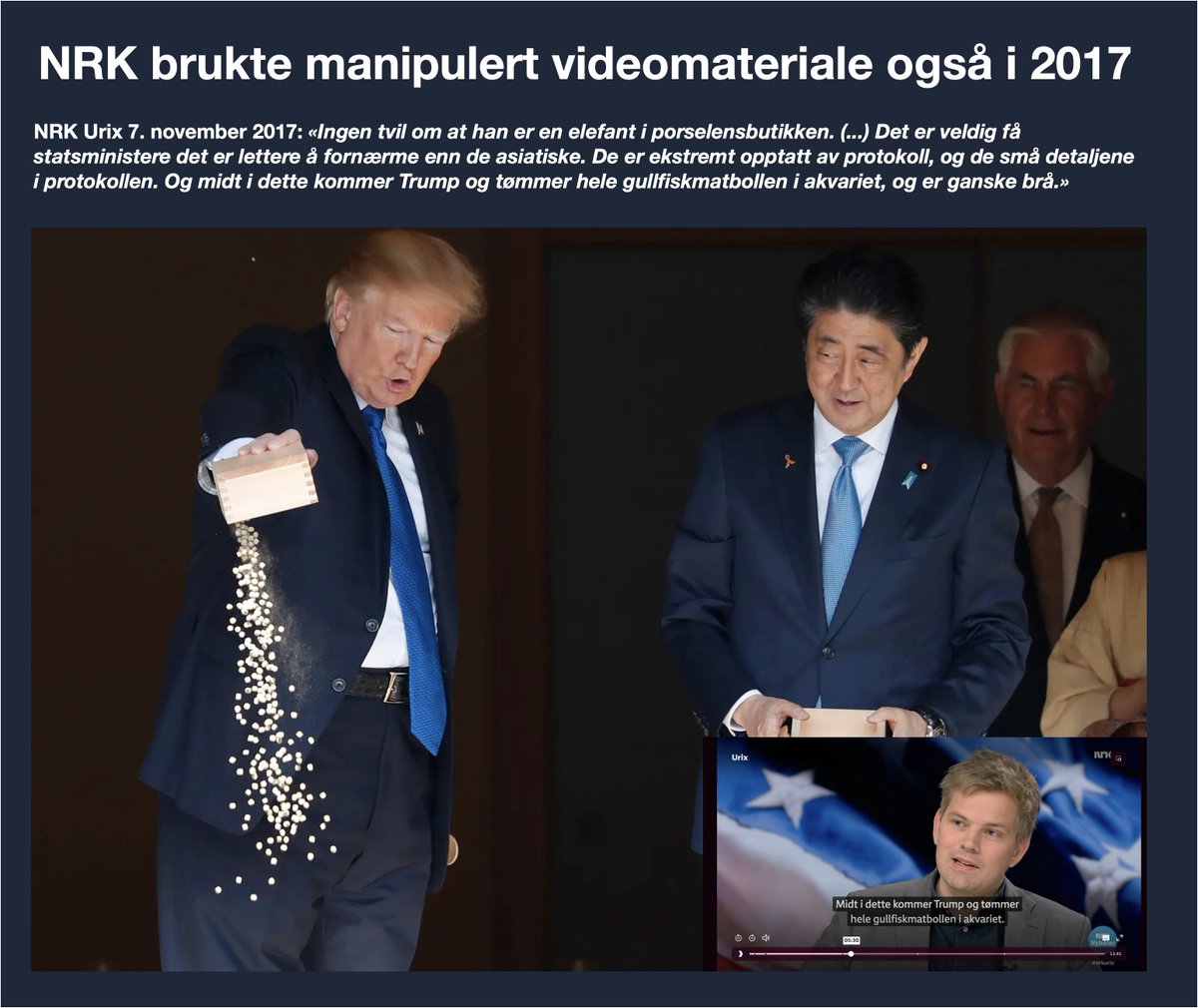 Ny NRK-avsløring: Enda mer forfalsket videomateriale

NRK er i hardt vær. Bit for bit ser vi nå hvordan statskanalen manipulerer seerne – også barn – gjennom videoklipp som er redigert på en måte som gir et uriktig inntrykk av hva som faktisk skjedde.

Med "forfalsket" mener jeg