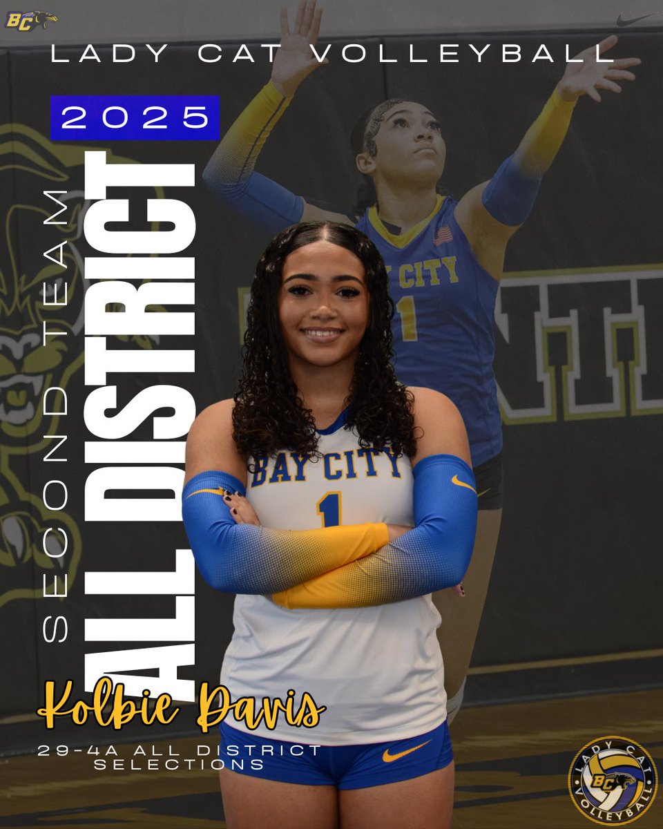 BayCityVB's tweet photo. 29-4A All District Selections  Congratulations to our Lady Cats — We are incredibly proud of all our athletes and their accomplishments! 

#BFND 

Jr. Sasha Onwuchekwa OH/MB/MH Offensive MVP @Onwuchekwa43479 

Jr. Kolbie Davis OH/DS
2nd Team All District @kolbiedavis_ https://t.co/No7XU8IqWG