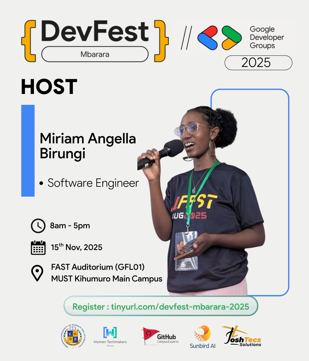 GDGCloudMbarara's tweet image. Join us as we welcome the brilliant Miriam Angella Birungi as one of your hosts for #DevFestMbarara 2025.

Miriam will ensure a memorable and engaging experience, guiding us through a full schedule of exciting talks.