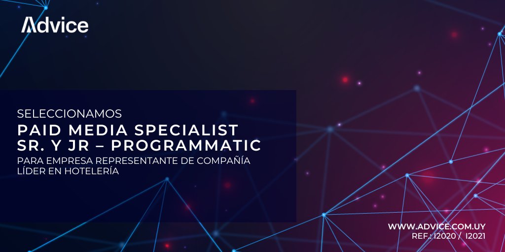 Seleccionamos Paid Media Specialist Jr. y Sr. – Programmatic para empresa representante de una cadena internacional de hotelería de lujo.

Buscamos profesionales egresados/as de Marketing, Comunicación, Publicidad, Economía, Ingeniería o afines, con inglés avanzado/bilingüe.

🔹