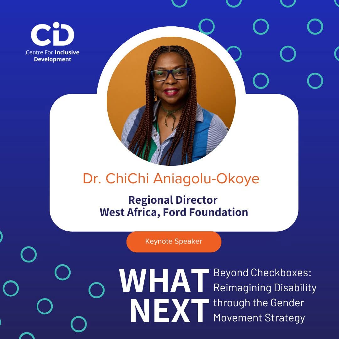 cid_nigeria's tweet photo. We are honored to have Dr ChiChi Aniagolu-Okoye, Regional Director, West Africa, @FordFoundation, as a keynote speaker ar our inaugural "What Next" series!
🗓️ Nov 19
A must-attend.
Register 👇 https://t.co/Nc9pTG2s8Y
#Disability #GenderMovement #FordFoundation #CIDNigeria https://t.co/2tkXbu2QPF