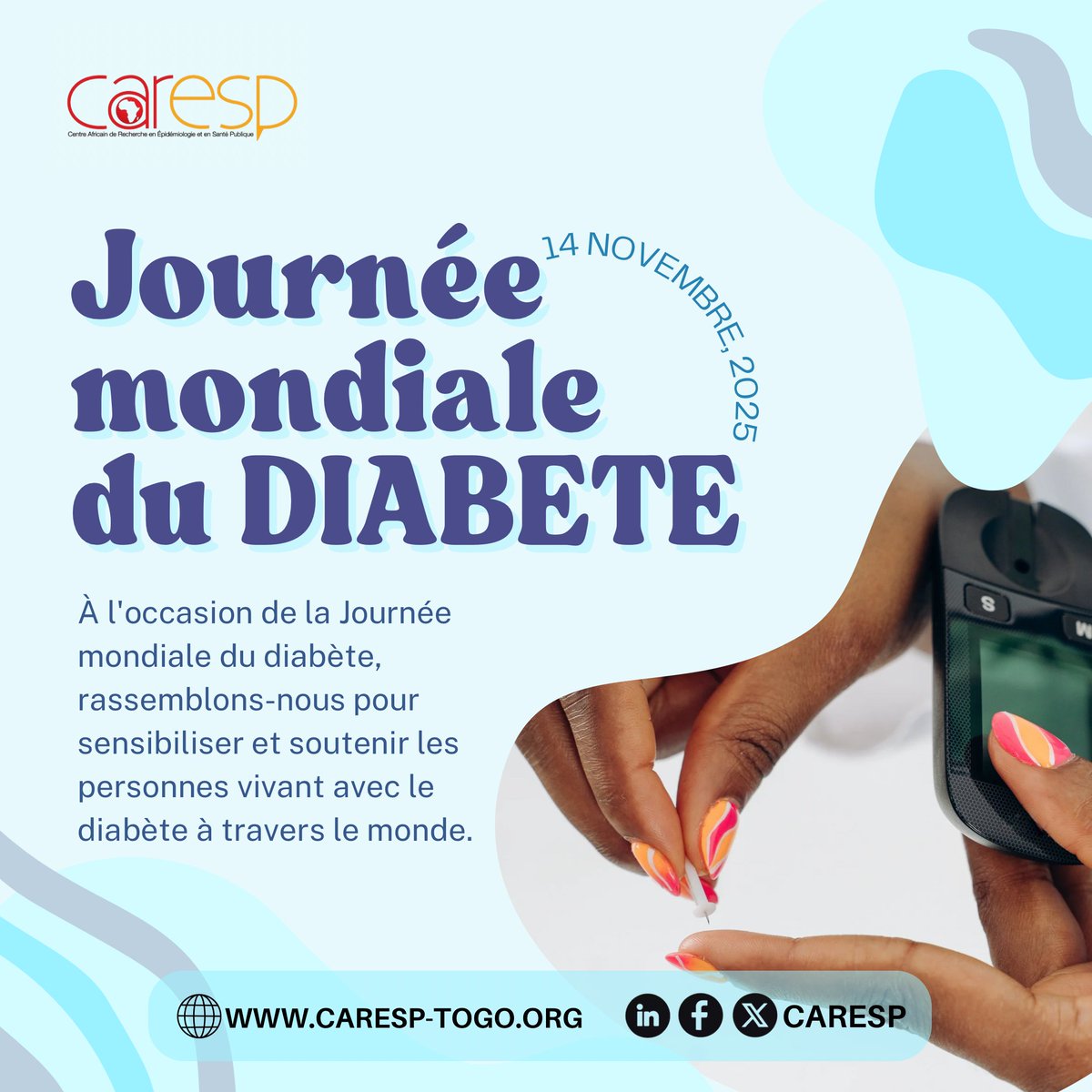 CarespTogo's tweet photo. 14 novembre - Journée mondiale du diabète
Aujourd'hui, mobilisons nos énergies pour informer, prévenir et accompagner toutes celles et ceux qui vivent avec le diabète.
Ensemble, avançons vers un avenir plus sain!
#JournéeMondialeDuDiabète #StopDiabète #PréventionDiabète #14Nvbre https://t.co/65m6nflHPO