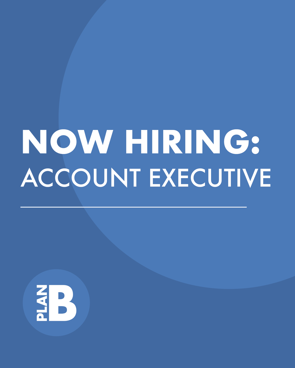 ThisIsPlanB's tweet photo. Plan B is growing — and we’re searching for a savvy #AccountExecutive with 3-5 years of ad agency experience to help lead key accounts, build strong client relationships, and co-create campaigns that truly drive results. 🔗 Apply here: https://t.co/m8RK3WvnTt. #thisisplanb https://t.co/fg2FgaIJN2