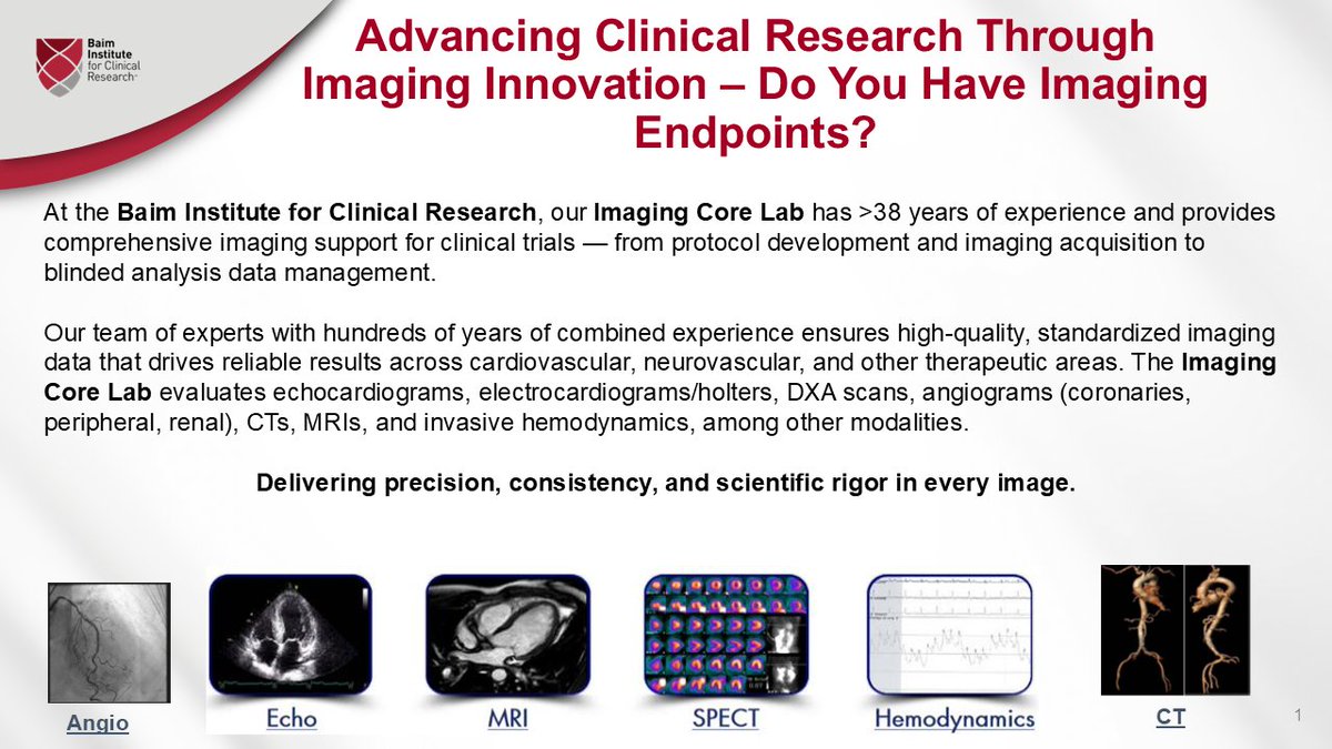 BaimInstitute's tweet image. Are you looking for imaging services for your next trial? We would love to partner with you. Connect with us to learn more about the Imaging Core Lab at Baim Institute. #BaimInstitute #ClinicalResearch #ImagingServices
