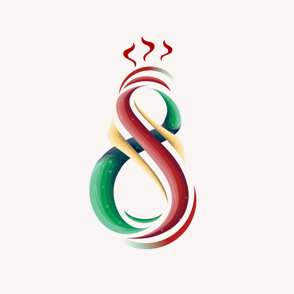 QorlaDX's tweet photo. A vibrant, custom logo designed for a cooking-room café and catering service, featuring a dynamic, stylized ‘8’. The logo uses warm, steamy colors red, green, and gold — to symbolize heat, freshness, and culinary excellence, perfectly reflecting the brand’s focus. https://t.co/F3ZXurSN5U