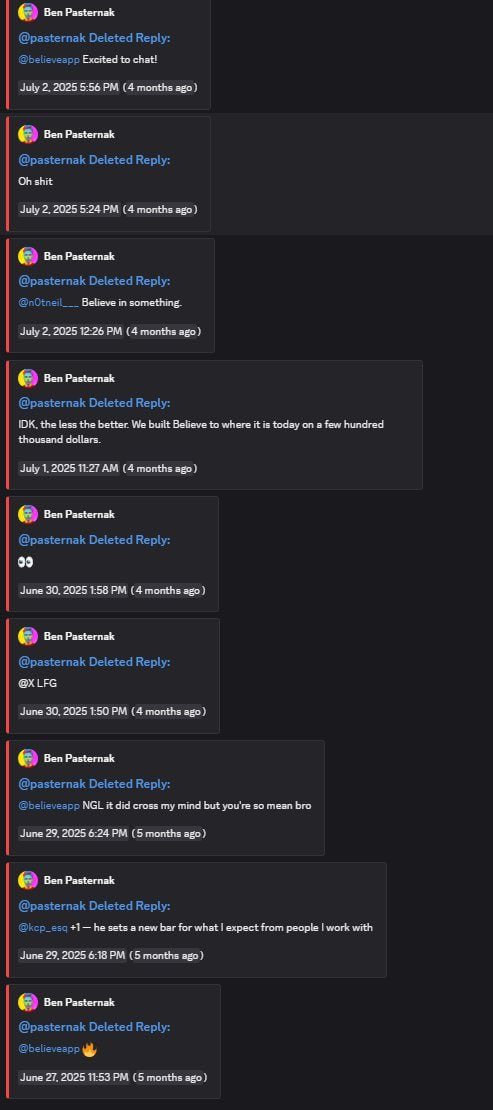 Ben Pasternak successfully exit scammed.

He has now deleted all his Believe tweets and abandoned everything about Believe launchpad.

Ben max extracted the ICM meta and made 8 figures off it. He now resides in Dubai with Evelyn. We are off tha shii twin