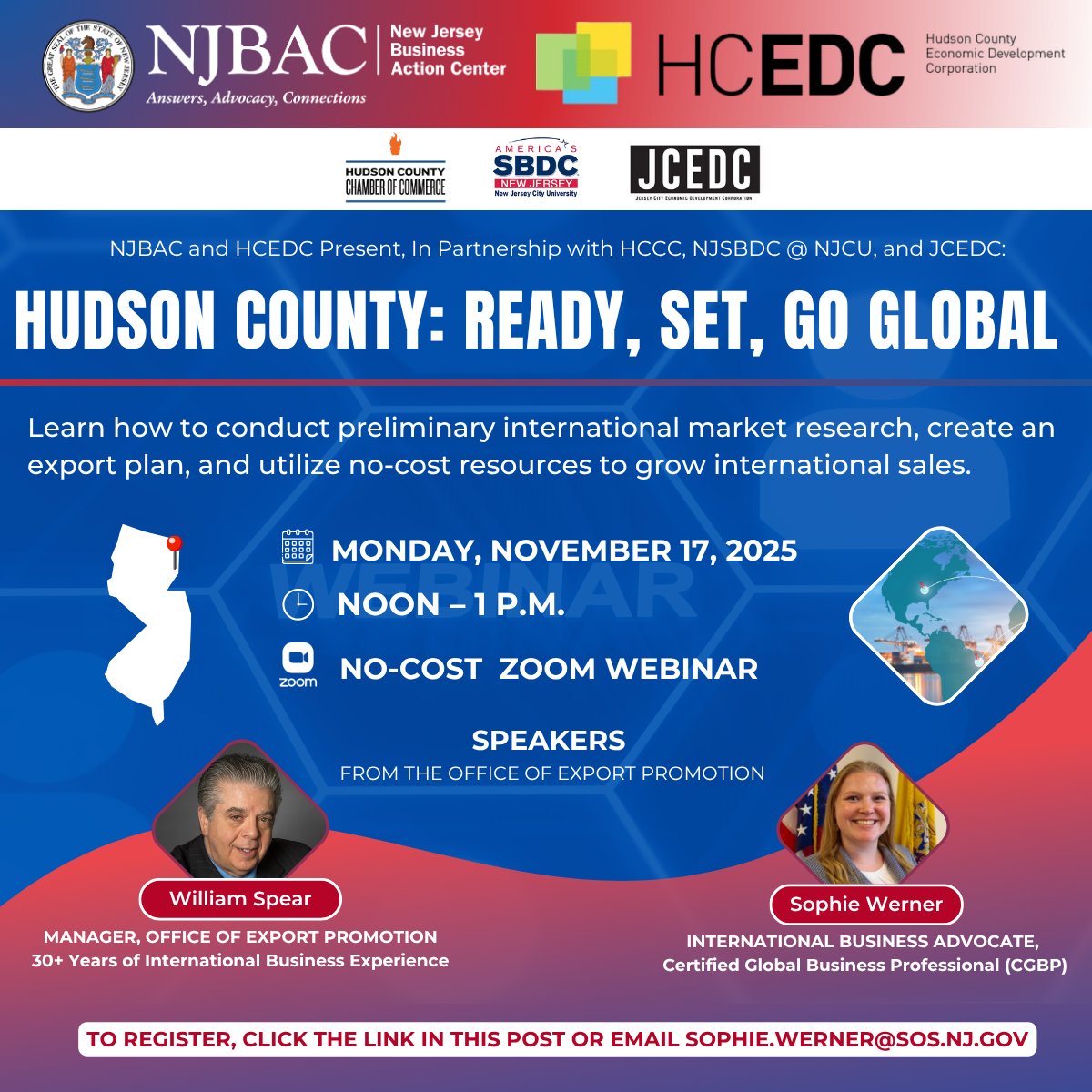 This Monday at Noon, join the HCEDC &amp; the <a href="/NJ_BAC/">New Jersey Business Action Center</a> for Hudson County: Ready, Set, Go Global! Register now for this webinar to help businesses operate on the international level!
#SmallBusinessSaturday
bit.ly/HudsonCountyGo…