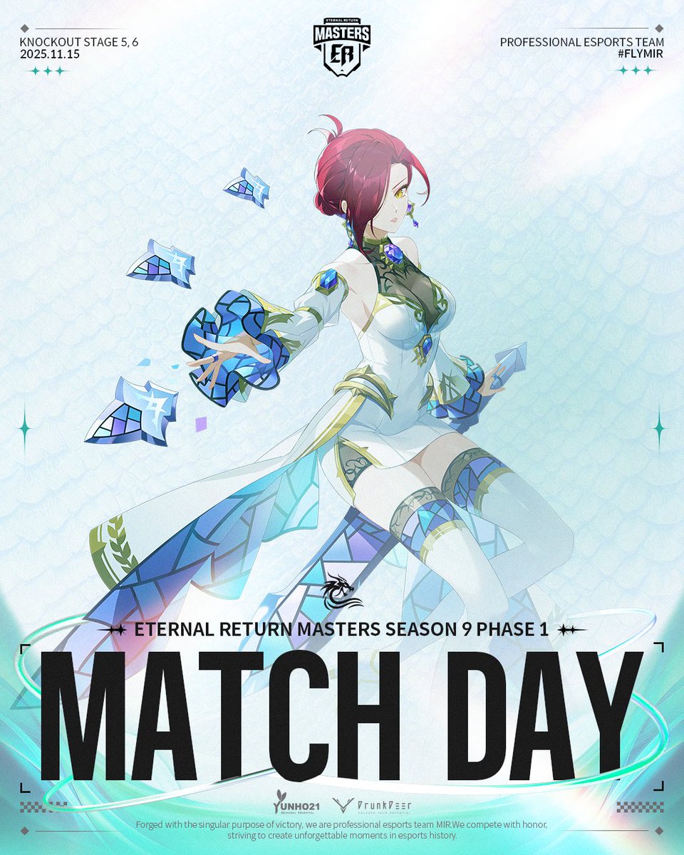 𝐌𝐀𝐓𝐂𝐇 𝐃𝐀𝐘

ER Masters Season 9 Phase 1 - Knockout Stage 5

기세를 잃지 않겠습니다.

⏰ 5:00PM KST
🔗 chzzk.naver.com/live/d9c65c92b…

#flymir🌊 #EternalReturn