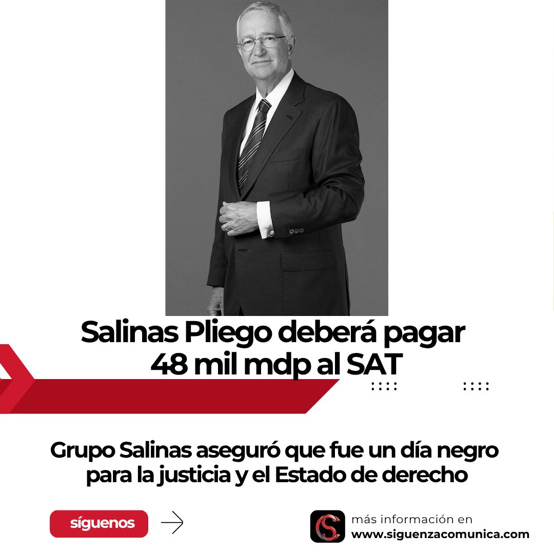 Siguenzacomunic's tweet image. El pleno de la Suprema Corte de Justicia de la Nación desechó siete amparos que promovió el empresario Ricardo Salinas Pliego, con lo que lo obliga a que pague más de 48 mil millones de pesos correspondientes a siete créditos fiscales.

siguenzacomunica.com/salinas-pliego…