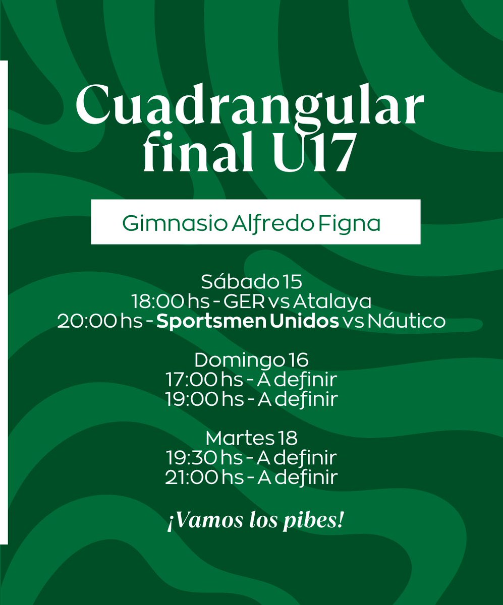 #Intermedias | La U17 va por la consagración en casa 💪🏼

✅ Los pibes afrontarán este sábado, domingo y próximo martes el cuadrangular ante GER, Náutico y Atalaya. 

👉🏼 El primer partido será este sábado a las 20.

🏠 Todo en el Alfredo Figna. ¡VAMOS LOS PIBES! 💚