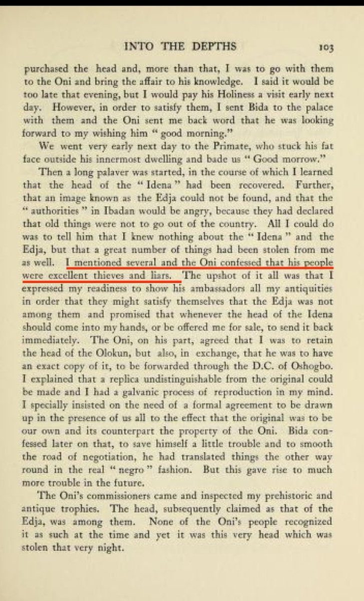 the Olowo of Owo should be the most foolish yariba oba trying to take credit for Benin Art. It's the kind of brazen historical revisionism that makes one understand exactly why Ooni Olubuse said yorubas are penchant of lies and THIEVERY among our people.

Olowo the THIEF