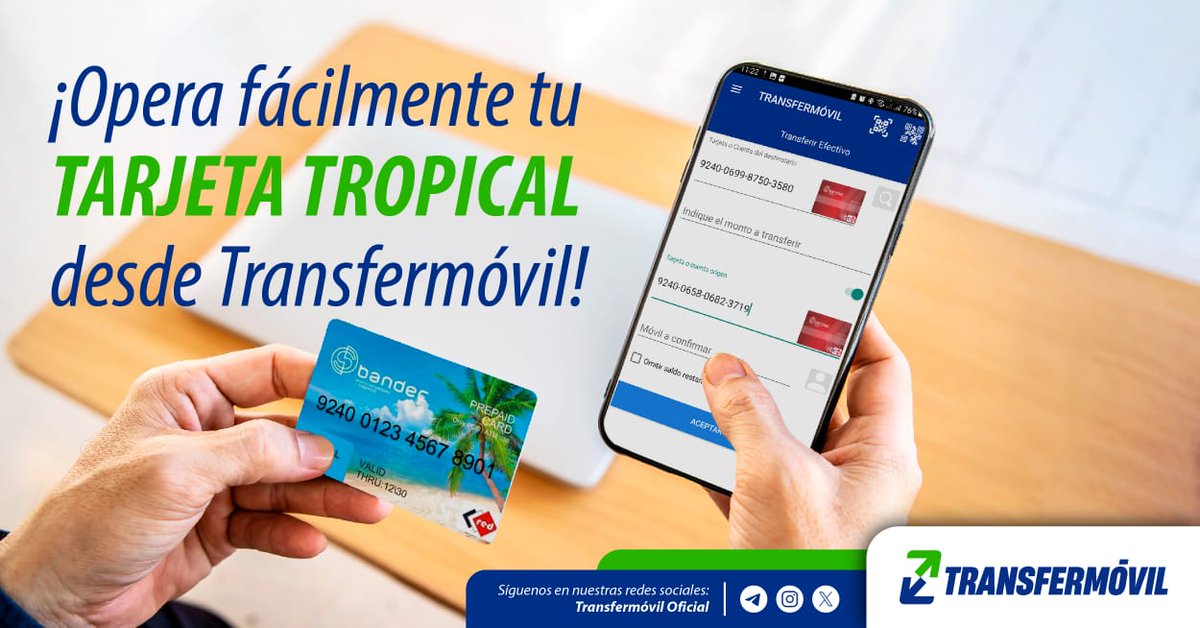 Si adquieres una #TarjetaTropical de #BANDEC <a href="/Bandec97/">Banco de Crédito y Comercio</a> no necesitas asociarla en Transfermóvil. Esta aparecerá automáticamente en tu APK. 💳📱

Consultas de saldo, transferencias a tarjetas Tropical, MLC y CUP, pagos en línea y más a tu alcance. 💁🏻‍♀️