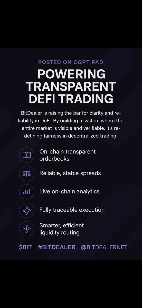 Updated CGPT Pad Buzz Post — New Perspective Edition

Just shared a new perspective on CGPT Pad, taking another look at how BitDealer is raising the standard for transparency and reliability in the DeFi trading ecosystem. Every time I revisit this project, it becomes even clearer