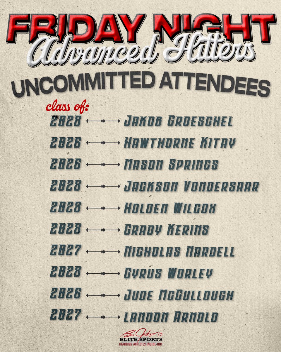 Lots of really good #uncommitted hitters going to be at <a href="/BoDomeCBUS/">Bo Jackson Dome</a> on Fridays starting tonight (11/14-12/19) from 6-8pm‼️

Levels that aren’t on a recruiting dead period-feel free to come out &amp; see these guys compete ⬇️

Several 26’s / 27’s looking for homes

#FridayNightHitters