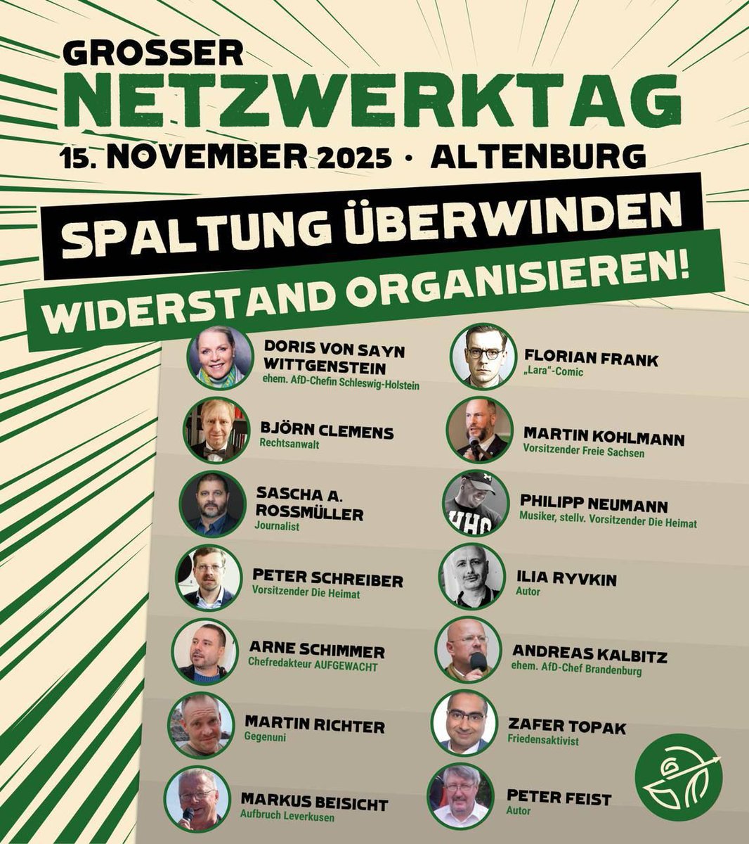 MaxMatthiess's tweet image. Morgen findet der nächste Netzwerktag in Thüringen statt. Leider kann ich nicht teilnehmen.
Ich wünsche meinem Bundesvorsitzenden  @schreiber1973  und dem Magazin @AufgewachtS maximalen Erfolg.

Gemeinsam für unsere Heimat! 🤝🏻