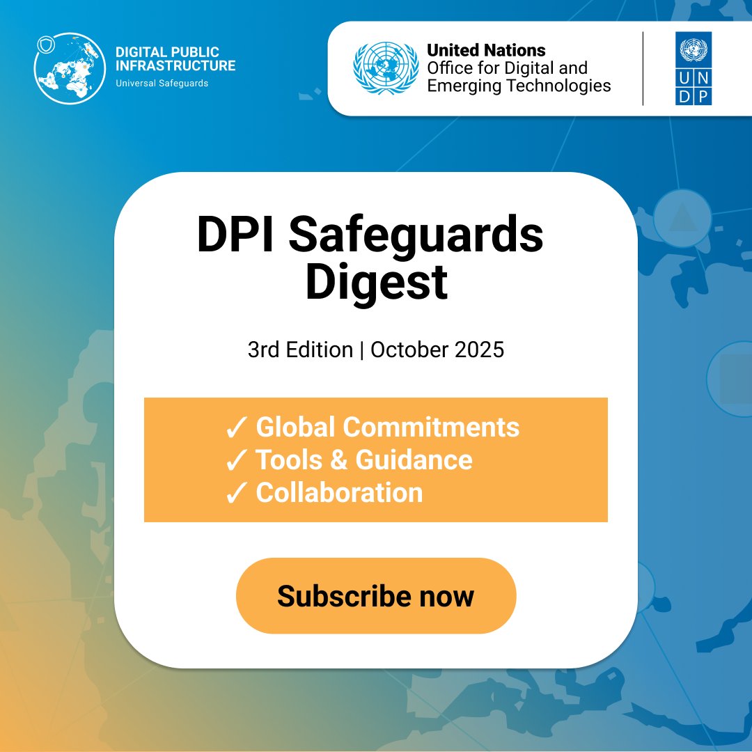 🛡️ The October 2025 DPI Safeguards Digest is out!

Highlights: Brazil &amp; South Africa embed safeguards, new #SafeDPI implementation tools, &amp; the DPI Safeguards Accelerator launches with 50-in-5.

🔗Read the full Digest: framework-dpi-safeguards.org/digest-3
🔗Subscribe: tinyurl.com/dpi-safeguards…