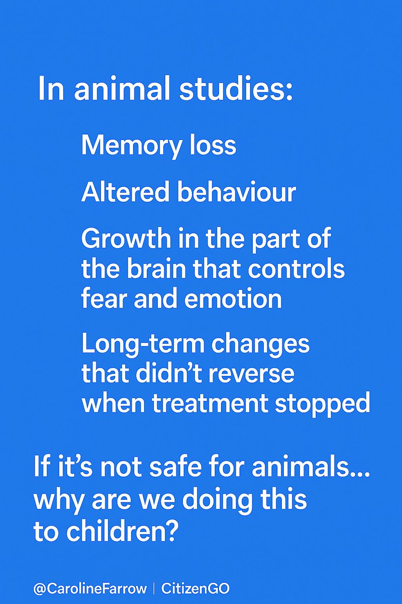 CF_Farrow's tweet image. In animal studies:
🐑 Sheep given puberty blockers showed
Impaired memory

Altered behaviour

Enlarged amygdala

Lasting brain changes even after treatment stopped

If it’s not safe for animals… why are we doing this to children?