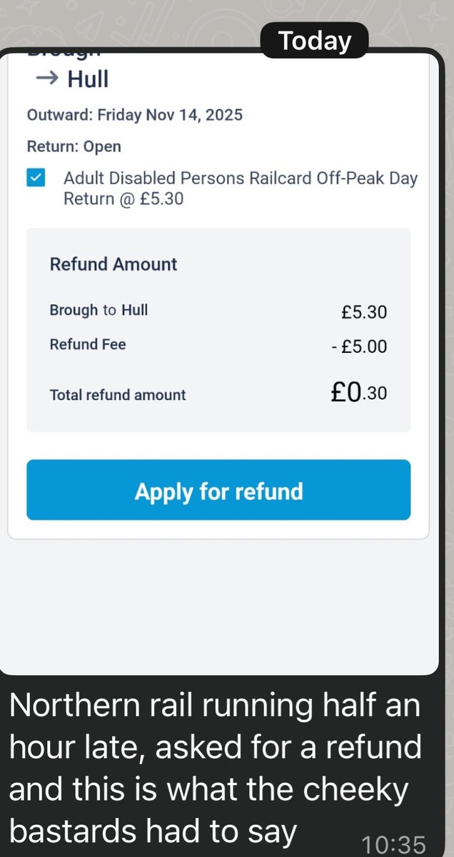 dazshep69's tweet photo. . @northernassist If my disabled son’s train was only delayed by 20 minutes would he have owed you money? Because of his condition he relies on the train to get to work each day &amp; through no fault of his, he was late &amp; lost 1 hours pay. Shove the 30p up your aris #doublewhammy https://t.co/zVqFnPUdMw