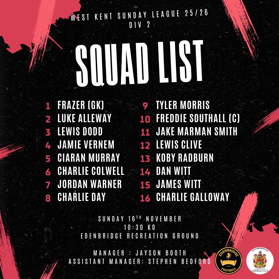 SQUAD ANNOUNCEMENT FOR THIS WEEKENDS GAME VS SOUTHBOROUGH 🔴⚫️