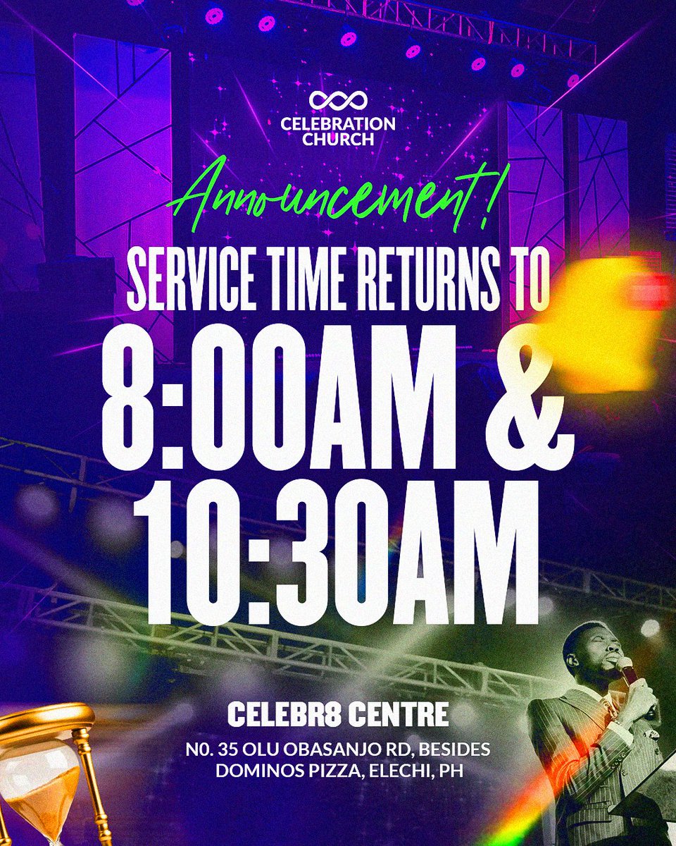 Looking for a place to encounter Jesus deeply and personally?
Join us this Sunday at Celebration Church Olu Obasanjo there’s room for you, and we can’t wait to receive you.

⏱️ 8am &amp; 10:30am
📍 CELEBR8 Centre, 35 Olu Obasanjo Rd, beside Domino’s Pizza, Elechi PH