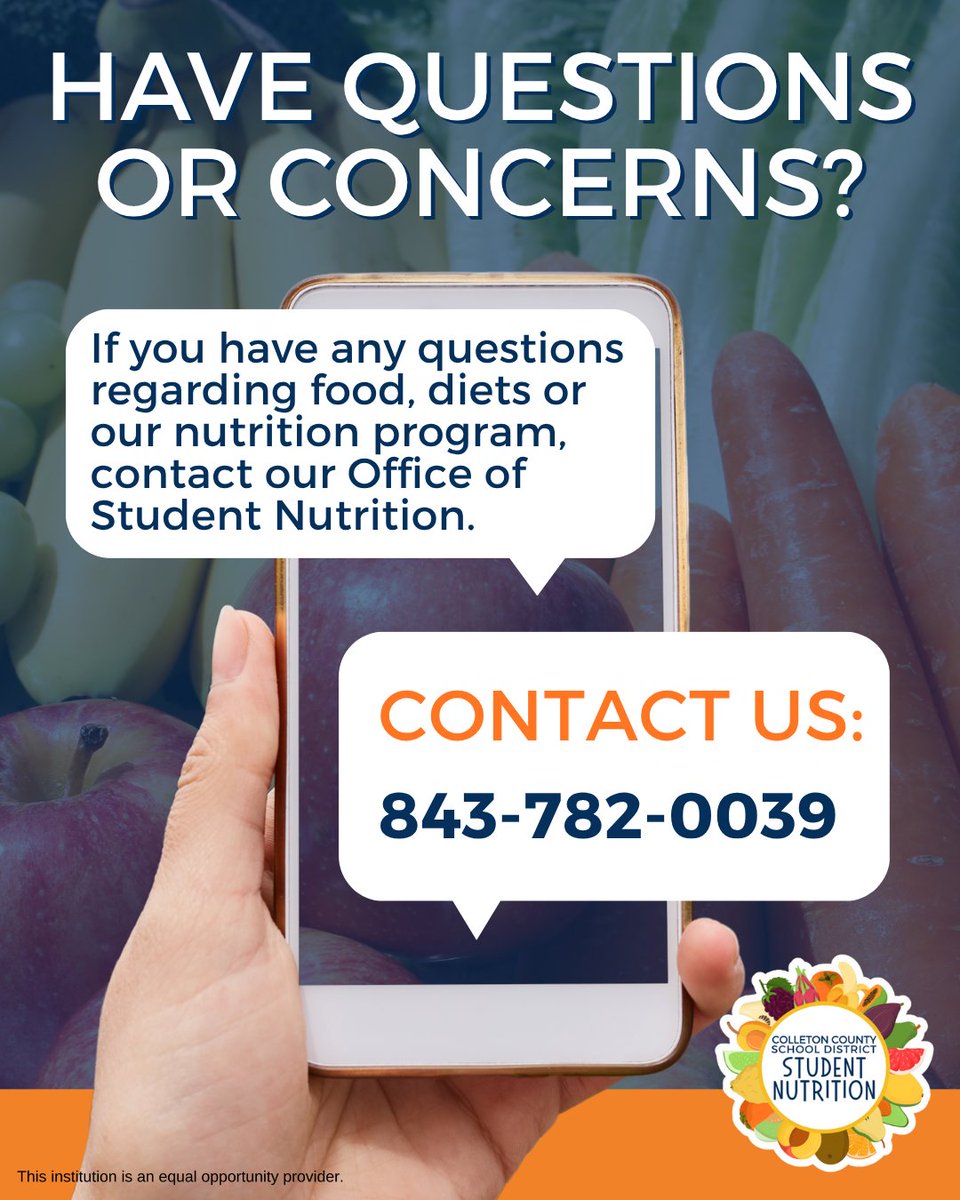 ColletonMeals's tweet image. Wondering how we’re keeping students healthy and energized? Our Office of Student Nutrition is just a call away! 🍽️ 📣

Let’s chat about how we can support your student’s health and wellness.
📞 843-782-0039

#Colletonsc #Colletonsouthcarolina #Colleton #scschools #Colletoncounty