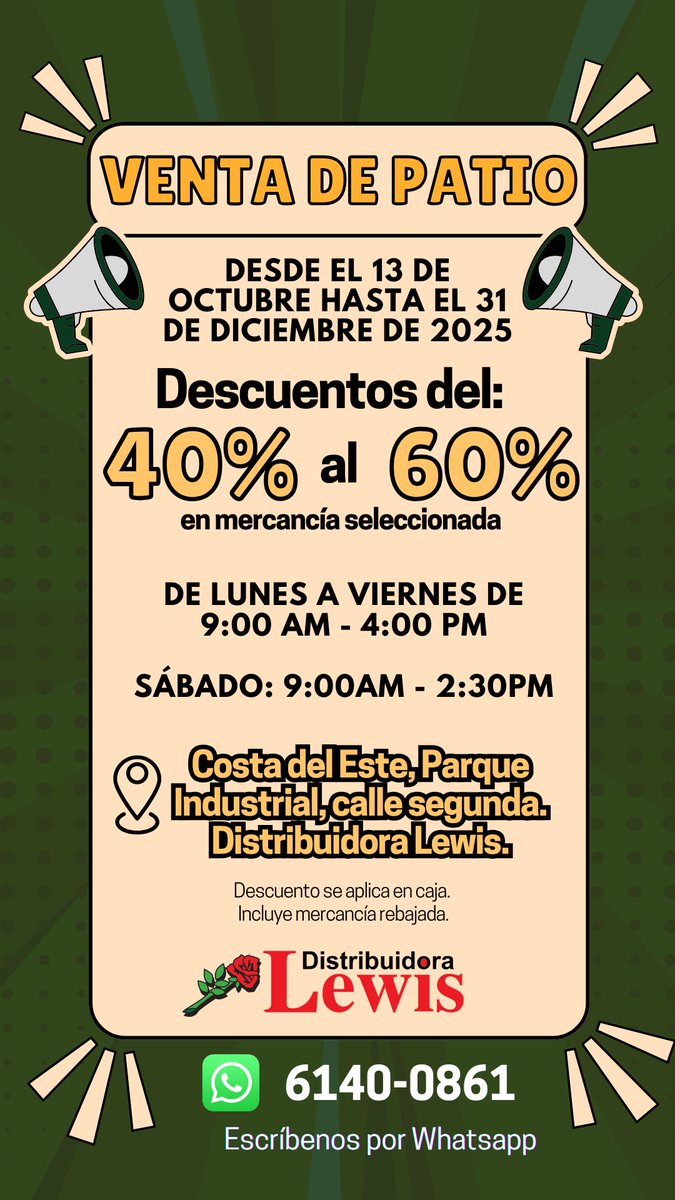 DistLewis's tweet image. Venta de Patio en Distribuidora Lewis. 
Te esperamos en nuestras instalaciones en Calle 2da, Parque Industrial, Costa del Este. Whatsapp 6140-0861