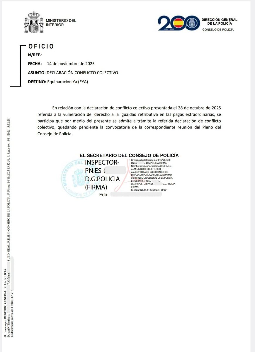 EYAPolicia's tweet image. 💢 #ConflictoColectivo admitido 
#PagasExtras #FFCCSE 
EYA sigue luchando por la #EquiparacionYA 💪🏻

⚡ Próxima reunión: Reunión Extraordinaria del Consejo de Policía

#EquiparaciónYa #EYA