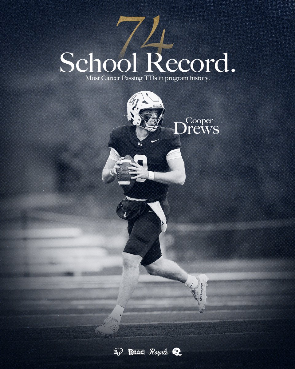 BethelRoyalsFB's tweet image. 𝐒𝐜𝐡𝐨𝐨𝐥 𝐑𝐞𝐜𝐨𝐫𝐝

Cooper Drews is now the All-Time leader in Career Passing TDs at Bethel! Drews broke the record in Saturday&apos;s win over Carleton and surpassed Jaran Roste&apos;s (&apos;22) previous mark of 70.