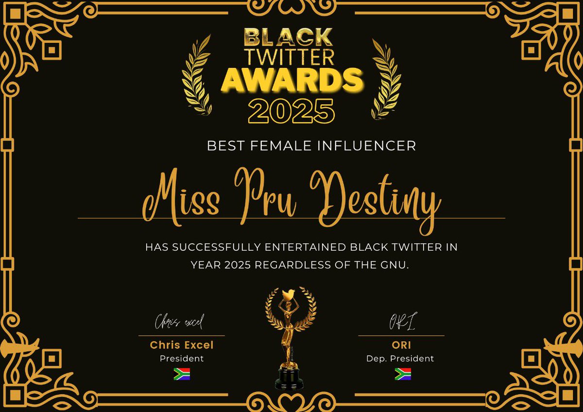 ChrisExcel102's tweet image. Comrades 

This award honours a woman whose influence has reached far beyond the internet 

You can be offline the whole day but if you visit her TL you’ll get recap everything you missed &amp;amp; more 

Comrades: Best Female influencer 

@destinyzee 🏆🔥

 #BlackTwitterAwards2025