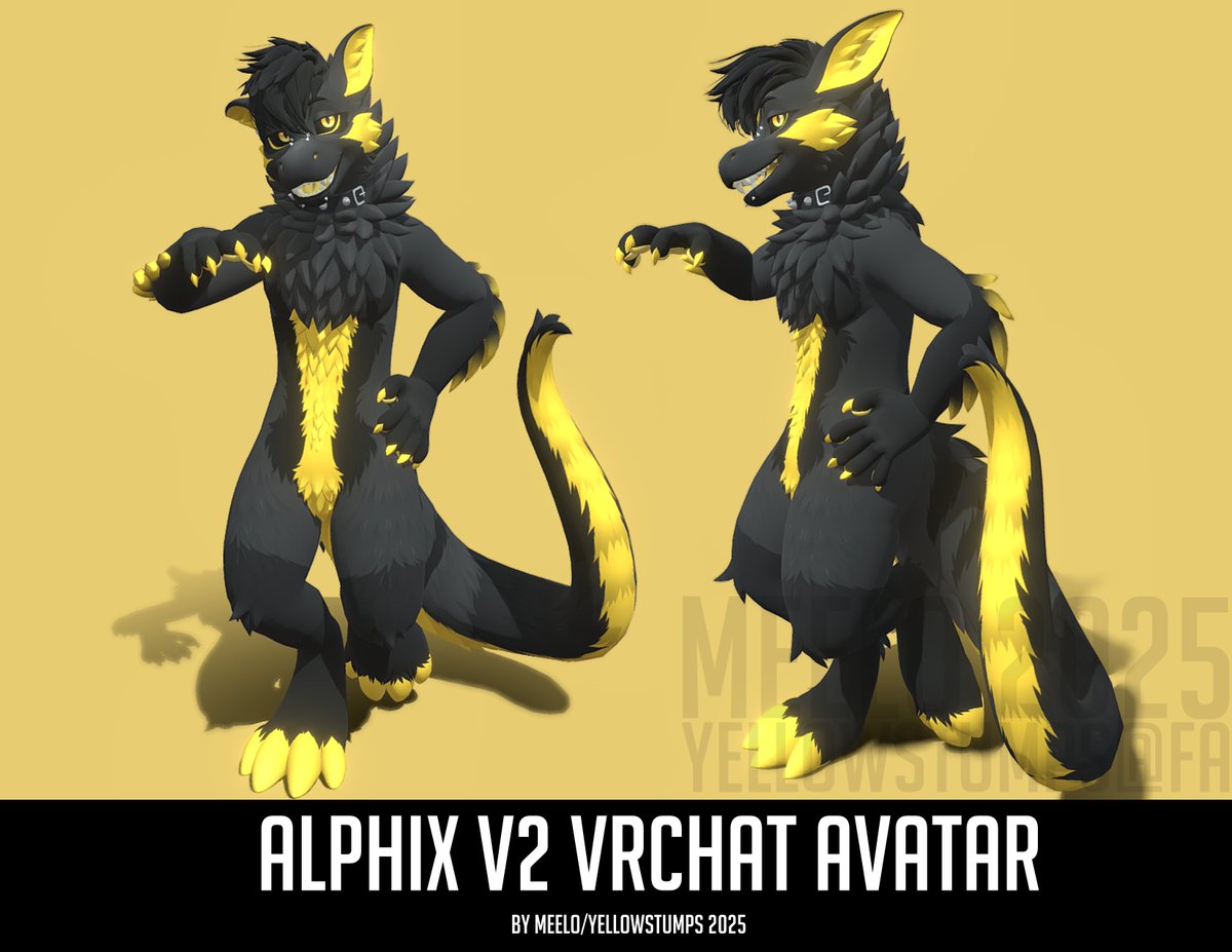 MeeloGoat's tweet photo. I hadn't realized I had such a backlog of un-posted finished avatars, so expect a few today!

Here is Alphix V2, years later~ I want to do a comparison of this one and the 5(?!!!) years old V1 sometime soon :)

Sketchfab -> https://t.co/9GW9obzE5v
V1 -> https://t.co/cGgPQmTeUm https://t.co/l7Noedz4DZ