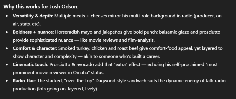 I80Bass's tweet photo. @Producer_Josh Your robot overlord says this is your favorite. In fact it is the signature sandwich of Producer Josh, LLC. https://t.co/pvjn6BiZPL