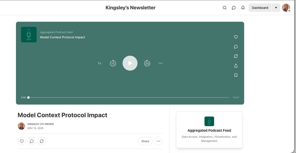 kidehen's tweet image. Latest incarnation, following a title cleanups.

kidehen.substack.com/p/model-contex…

#Podcast #NotebookLM #HowTo #MCP #RSS