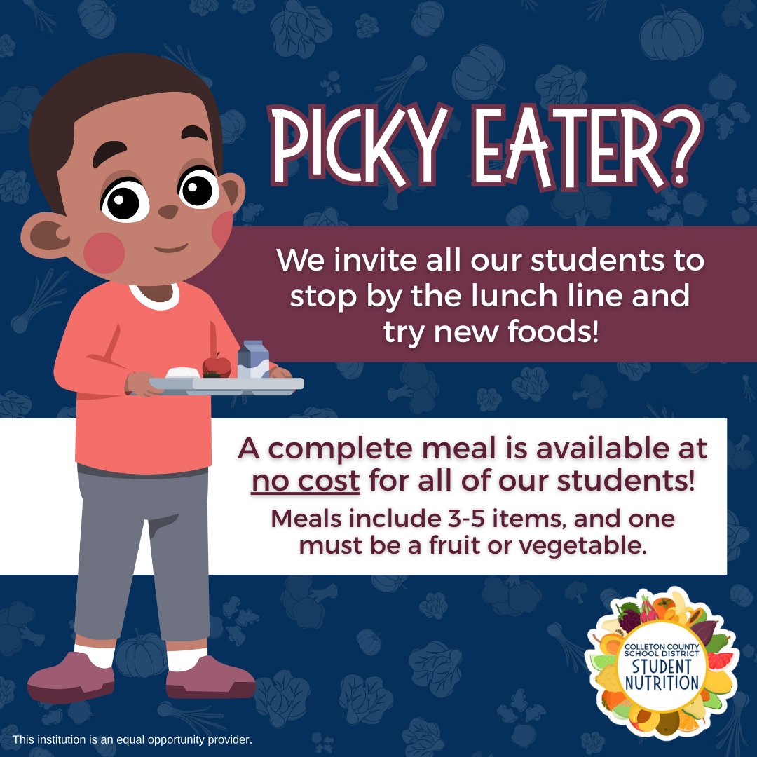 ColletonMeals's tweet image. Discovering new foods is fun at school! Students can bring lunch from home and still stop by the lunchline to choose three free items. It’s a great way to try fresh fruits, crisp veggies, and new flavors. 🍓🥕 No cost and no pressure, just the joy of finding foods they’ll love.