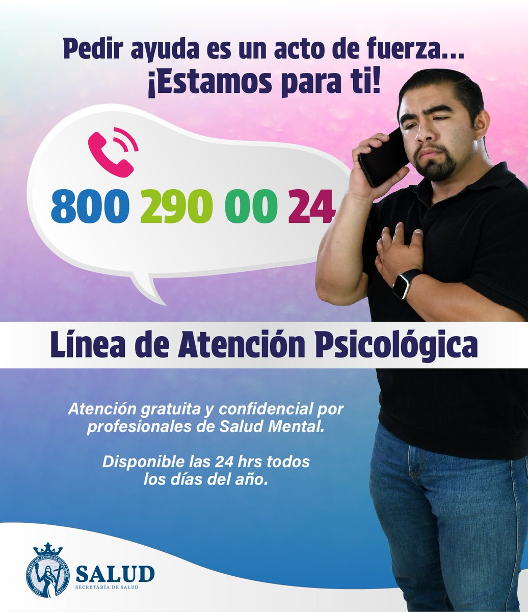 saludgobgente's tweet image. 💬 Hablar también es cuidar tu salud mental.
No estás solo/a, hay quien te escucha y te entiende. 💙
📞 Profesionales disponibles para ti las 24 horas.

#SaludMental #EstamosContigo #GobiernoDeLaGente #SaludGuanajuato